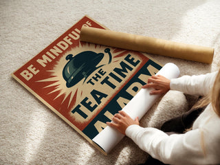 Tea Time Alarm Poster | Funny British Wall Art with Retro Graphic Bell Design | Kitchen or Cafe Print for Tea Lovers | Free Shipping - Just Great Posters