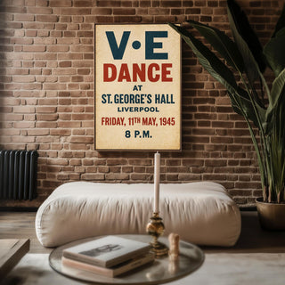 VE Day Dance Poster | 1945 Vintage Party Wall Art from WWII Liverpool Celebration | Retro British History Print | Free Shipping Always - Just Great Posters