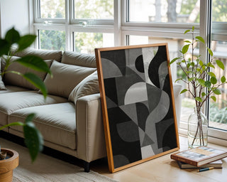 Geometric Abstract Poster | Modern Minimal Wall Art in Beige, Black & White | Bold Design Lover’s Print | Free Shipping Always Included - Just Great Posters