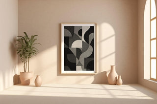Geometric Abstract Poster | Modern Minimal Wall Art in Beige, Black & White | Bold Design Lover’s Print | Free Shipping Always Included - Just Great Posters