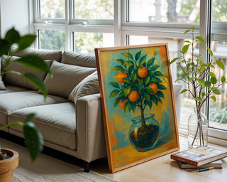 Orange Tree in Glass Poster | Minimal Botanical Wall Art with Citrus Still Life | Fresh Modern Kitchen Print | Free Shipping Always - Just Great Posters