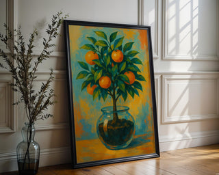Orange Tree in Glass Poster | Minimal Botanical Wall Art with Citrus Still Life | Fresh Modern Kitchen Print | Free Shipping Always - Just Great Posters