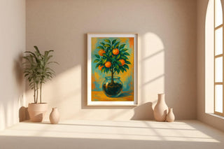 Orange Tree in Glass Poster | Minimal Botanical Wall Art with Citrus Still Life | Fresh Modern Kitchen Print | Free Shipping Always - Just Great Posters