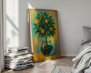 Orange Tree in Glass Poster | Minimal Botanical Wall Art with Citrus Still Life | Fresh Modern Kitchen Print | Free Shipping Always - Just Great Posters