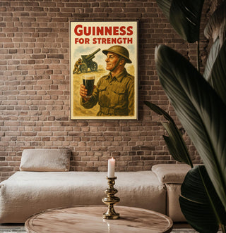 Guinness for Strength Poster | Bold Vintage Beer Ad Print with Retro Weightlifter Design | Funny Bar Wall Art | Free Shipping Always - Just Great Posters