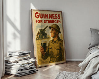 Guinness for Strength Poster | Bold Vintage Beer Ad Print with Retro Weightlifter Design | Funny Bar Wall Art | Free Shipping Always - Just Great Posters