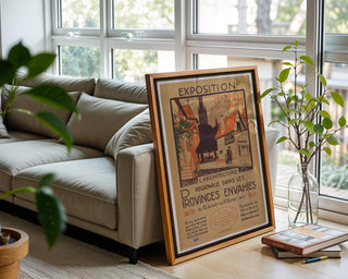 French Exhibition Poster Print – 1917 Architecture Show Reprint – Regional Village Scene with Timber Buildings and Red Accents - Just Great Posters