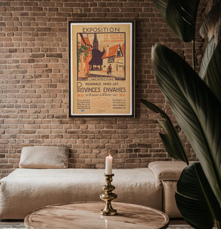 French Exhibition Poster Print – 1917 Architecture Show Reprint – Regional Village Scene with Timber Buildings and Red Accents - Just Great Posters