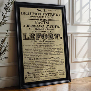 Freak Show Poster Print – Mademoiselle Lefort Vintage Reprint – Bearded Lady Flyer from 1800s Exhibition of Natural Wonders - Just Great Posters