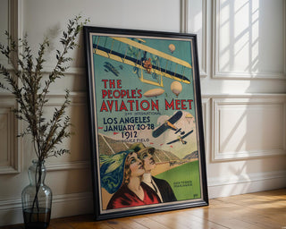 Vintage Aviation Poster Print – 1912 People’s Air Meet Reprint – Dominguez Field Planes and Balloons Show Historic Artwork - Just Great Posters