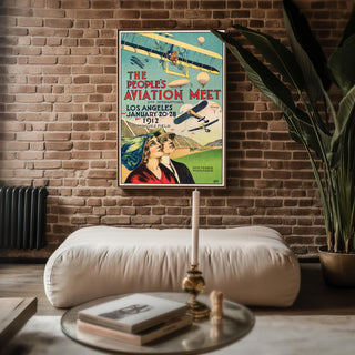 Vintage Aviation Poster Print – 1912 People’s Air Meet Reprint – Dominguez Field Planes and Balloons Show Historic Artwork - Just Great Posters