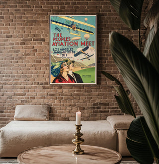 Vintage Aviation Poster Print – 1912 People’s Air Meet Reprint – Dominguez Field Planes and Balloons Show Historic Artwork - Just Great Posters