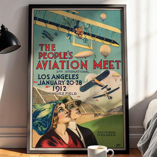 Vintage Aviation Poster Print – 1912 People’s Air Meet Reprint – Dominguez Field Planes and Balloons Show Historic Artwork - Just Great Posters