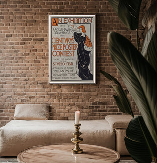 Vintage Art Exhibit Poster Print – Century’s Prize Poster Contest Reprint – 1890s Studio Club Illustrated Woman with Fan - Just Great Posters