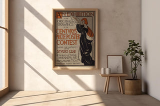 Vintage Art Exhibit Poster Print – Century’s Prize Poster Contest Reprint – 1890s Studio Club Illustrated Woman with Fan - Just Great Posters