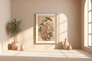 Japanese Print Reproduction – Traditional Woodblock Kimono Woman Poster – Vintage Ukiyo - e Style Reprint with Floral Detail - Just Great Posters