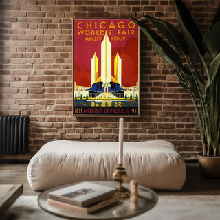 Vintage World’s Fair Poster Print – Chicago 1933 Century of Progress Reprint – Art Deco Skyline and Expo Pavilion Artwork - Just Great Posters
