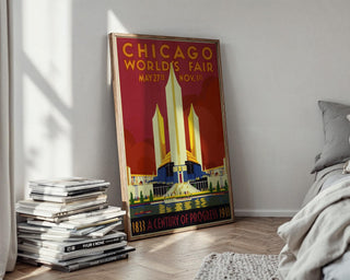 Vintage World’s Fair Poster Print – Chicago 1933 Century of Progress Reprint – Art Deco Skyline and Expo Pavilion Artwork - Just Great Posters
