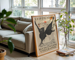 Vintage Art Exhibition Poster Print – Leipzig 1914 Reprint – Mythical Griffin Rider with Fire and Typography in Dramatic Style - Just Great Posters