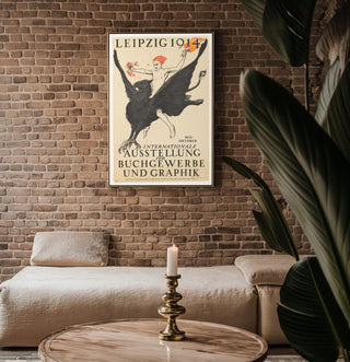 Vintage Art Exhibition Poster Print – Leipzig 1914 Reprint – Mythical Griffin Rider with Fire and Typography in Dramatic Style - Just Great Posters