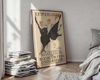 Vintage Art Exhibition Poster Print – Leipzig 1914 Reprint – Mythical Griffin Rider with Fire and Typography in Dramatic Style - Just Great Posters