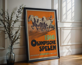 Bold Vintage Olympic Poster Print – 1916 Amsterdam Chariot Horse Racing Art – Retro Sports Wall Art, Myth - Inspired Print, Free Shipping - Just Great Posters