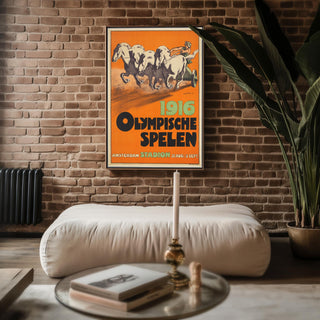 Bold Vintage Olympic Poster Print – 1916 Amsterdam Chariot Horse Racing Art – Retro Sports Wall Art, Myth - Inspired Print, Free Shipping - Just Great Posters