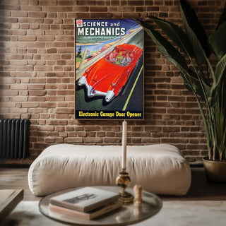 Retro Science Magazine Cover Print – 1950s Futuristic Car Wall Art – Bold Mid - Century Tech Poster, Red Space Age Driving Illustration - Just Great Posters