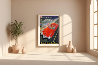 Retro Science Magazine Cover Print – 1950s Futuristic Car Wall Art – Bold Mid - Century Tech Poster, Red Space Age Driving Illustration - Just Great Posters