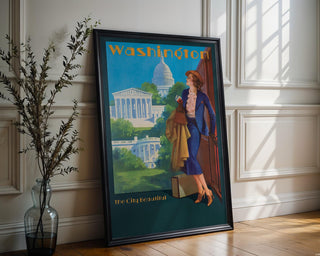 Vintage Washington DC Travel Poster Print – Soft Pink Capitol Illustration – Romantic USA Wall Art, City Beautiful Movement Style - Just Great Posters
