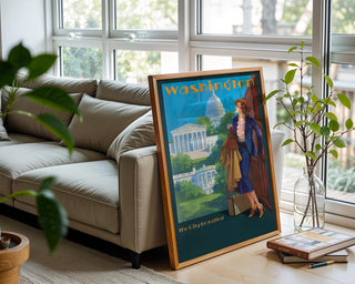 Vintage Washington DC Travel Poster Print – Soft Pink Capitol Illustration – Romantic USA Wall Art, City Beautiful Movement Style - Just Great Posters