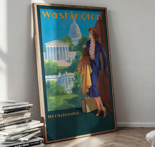 Vintage Washington DC Travel Poster Print – Soft Pink Capitol Illustration – Romantic USA Wall Art, City Beautiful Movement Style - Just Great Posters