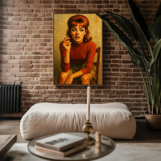 Vintage Smoking Woman Poster | Retro Redhead Portrait with Moody 60s Vibe | Bold Feminine Wall Art for Style Lovers | Free Shipping - Just Great Posters
