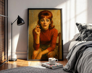 Vintage Smoking Woman Poster | Retro Redhead Portrait with Moody 60s Vibe | Bold Feminine Wall Art for Style Lovers | Free Shipping - Just Great Posters