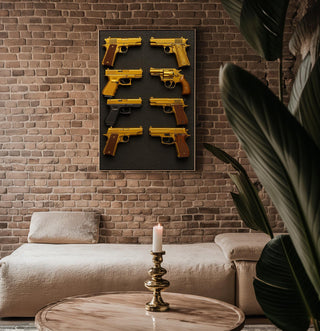 Golden Pistols Poster | Luxury Weapon Grid Wall Art with Bold Gold on Black Design | Edgy Modern Statement Print | Free Shipping Always - Just Great Posters