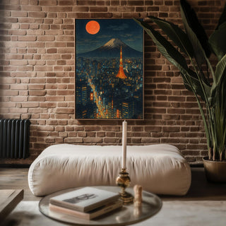 Tokyo Night Skyline Poster | Futuristic Cityscape Wall Art with Mt. Fuji & Neon Lights | Urban Japan Print | Free Shipping Always - Just Great Posters