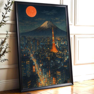 Tokyo Night Skyline Poster | Futuristic Cityscape Wall Art with Mt. Fuji & Neon Lights | Urban Japan Print | Free Shipping Always - Just Great Posters