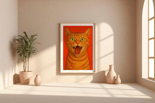 Screaming Orange Cat Poster | Funny Bold Animal Wall Art with Yelling Ginger Kitty Face | Loud Cat Lover Gift | Free Shipping Always - Just Great Posters