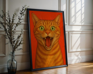 Screaming Orange Cat Poster | Funny Bold Animal Wall Art with Yelling Ginger Kitty Face | Loud Cat Lover Gift | Free Shipping Always - Just Great Posters