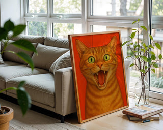 Screaming Orange Cat Poster | Funny Bold Animal Wall Art with Yelling Ginger Kitty Face | Loud Cat Lover Gift | Free Shipping Always - Just Great Posters