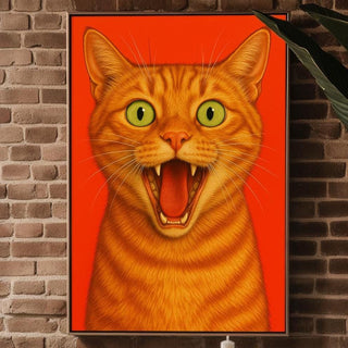 Screaming Orange Cat Poster | Funny Bold Animal Wall Art with Yelling Ginger Kitty Face | Loud Cat Lover Gift | Free Shipping Always - Just Great Posters