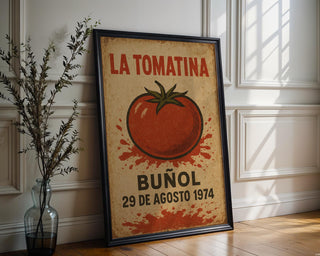 La Tomatina Poster | Vintage Spanish Festival Wall Art with Tomato Splash Design | Retro Buñol Print 1974 | Free Shipping Always - Just Great Posters