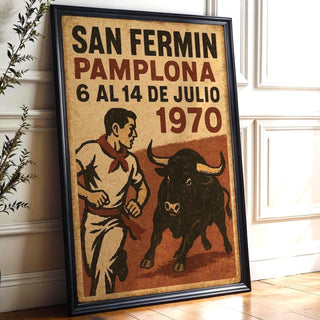 San Fermín Poster | Vintage Pamplona Running of the Bulls Festival Wall Art | Retro Spanish Fiesta Print 1970 | Free Shipping Always - Just Great Posters