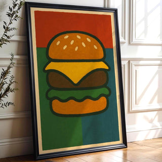 Cheeseburger Pop Art Poster | Bold Graphic Wall Art with Retro Food Design | Fun Fast Food Print for Kitchen or Diner | Free Shipping - Just Great Posters