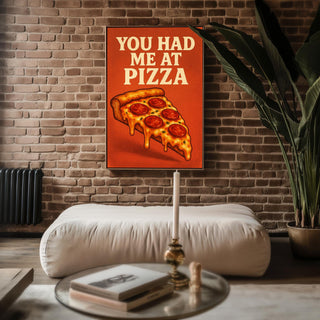 Funny Pizza Wall Art – You Had Me At Pizza Poster – Cheesy Retro Kitchen Print – Bold Foodie Gift – Pepperoni Slice Illustration Art - Just Great Posters