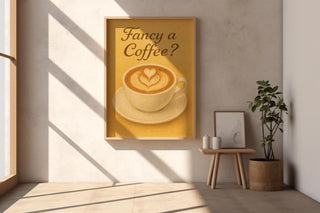 Fancy a Coffee Poster – Retro Latte Art Wall Print – Warm Café - Inspired Kitchen Decor – Funny Coffee Lover Gift – Cozy Espresso Artwork - Just Great Posters