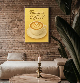 Fancy a Coffee Poster – Retro Latte Art Wall Print – Warm Café - Inspired Kitchen Decor – Funny Coffee Lover Gift – Cozy Espresso Artwork - Just Great Posters
