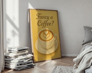Fancy a Coffee Poster – Retro Latte Art Wall Print – Warm Café - Inspired Kitchen Decor – Funny Coffee Lover Gift – Cozy Espresso Artwork - Just Great Posters