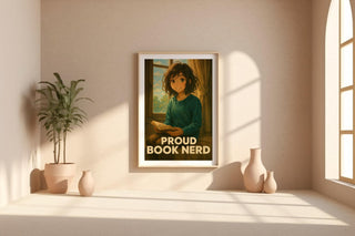 Proud Book Nerd Poster – Cozy Reading Art Print – Anime Style Book Lover Wall Art – Cute Library Decor – Gift for Readers and Introverts - Just Great Posters