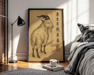Japanese Goat Wall Art – Traditional Ink Animal Print, Zodiac Year of the Goat Decor, Vintage Style Asian Artwork, Free Shipping - Just Great Posters